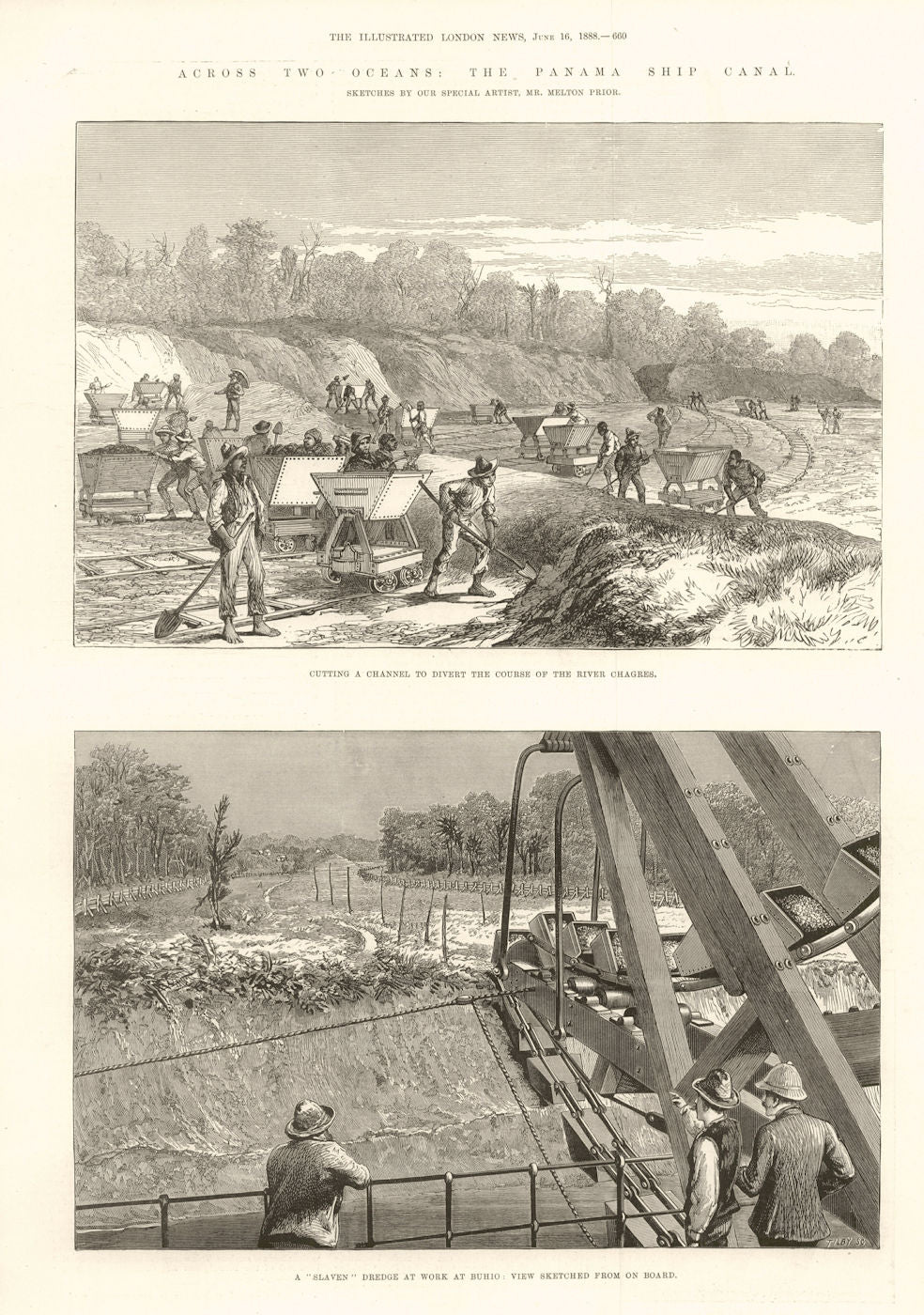 Panama Canal construction. Channel to divert Chagres. Slaven dredge Buhio 1888